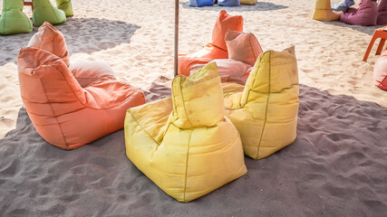 The Sacco chair also called a beanbag is a large fabric bag, filled with polystyrene beans.