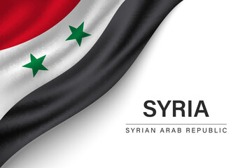 Syria country realistic flag and text