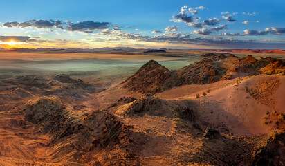 Sunrise over the Namib Desert in Namibia, Africa.