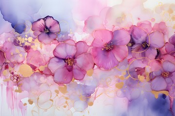 watercolor background with purple and pink flowers