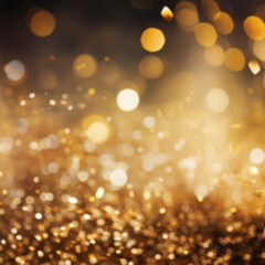 Fototapeta na wymiar Golden blurred background with a bokeh effect and confetti. An abstract luxurious festive backdrop. Generative ai.