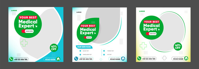 Healthcare social media post for hospital clinic promotion web banners