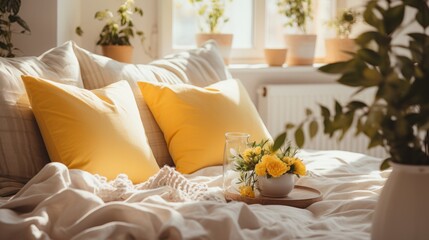cpsy comfort bright yellow colour pillow on sofa closeup home interior living room design detail concept background home creative interior showcase
