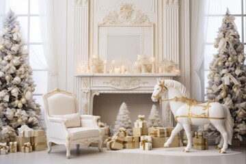 Luxury Christmas: Classical Interior with Festive Decorations in a White Room