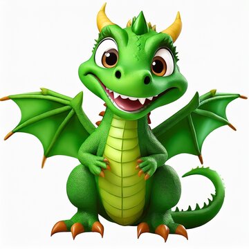 Cute Green dragon on white background
