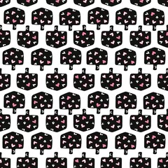 Seamless pattern with shapes and hearts for packaging paper, textile, backgrounds.