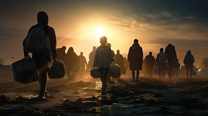 Refugee migrate climate change and global - obrazy, fototapety, plakaty