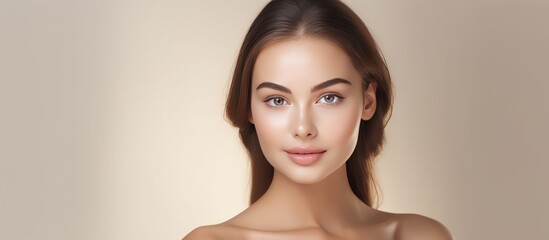 Beautiful young woman with flawless complexion Skincare and facial care - obrazy, fototapety, plakaty