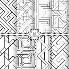 A set of vector seamless patterns. Modern geometric textures. Monochrome, linear.