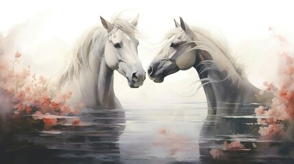 Horses in love - obrazy, fototapety, plakaty