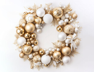 Fototapeta na wymiar Christmas wreath with balls, decor for decoration in beige tones