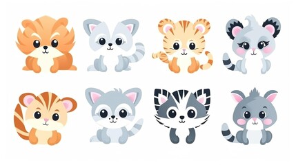 Fototapeta premium Set of cartoon characters of baby animals