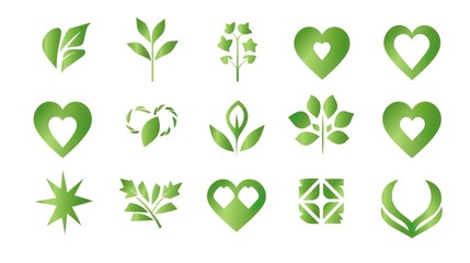 Recycle icon set Arrows heart and leaf
