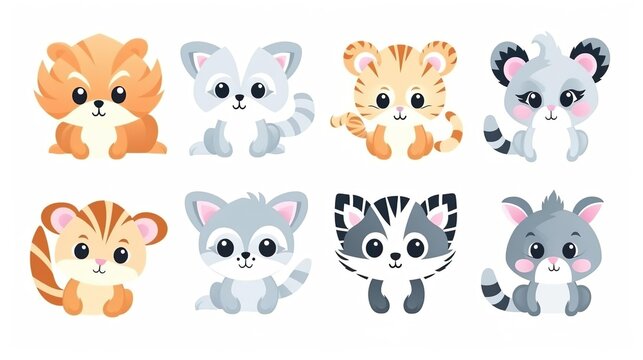 Set of cartoon characters of baby animals