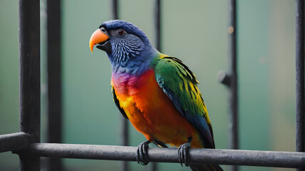 Colorful parrots on a branch. Generative AI.