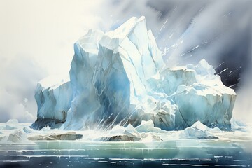 Watercolor painting of a lightning-struck iceberg. Generative AI
