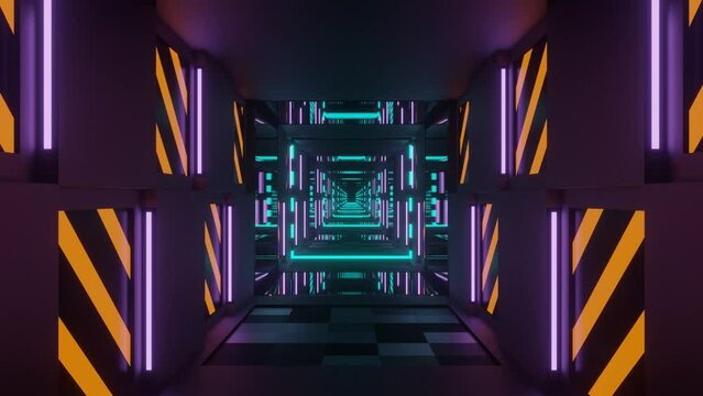 Cyan and Orange and Purple Blazing Neon Light Mirror Tunnel Background VJ Loop in 4K
