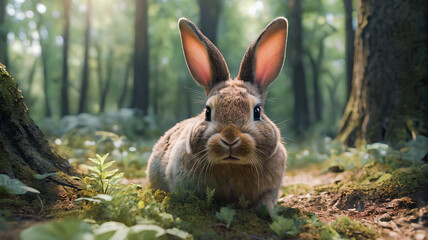 Fototapeta premium A Bunny in the Forest, Generative AI.