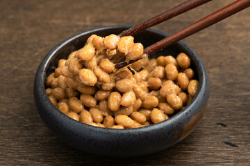Natto, Japanese fermented soybeans, selective focus, close-up
