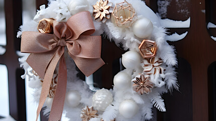 Christmas wreath decorated with bows and other high-quality Christmas decorations 4K