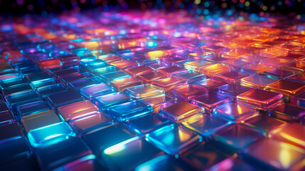 Obraz premium Vibrant Holographic Texture: A Symphony of Color and Light, created with Generative AI technology.