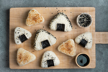 Onigiri set, traditional japanese food, top view