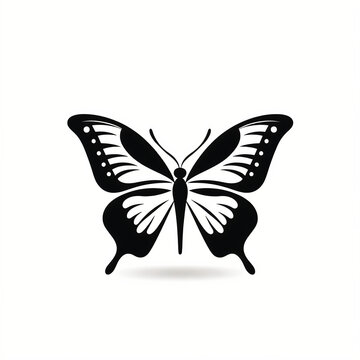 Simplistic Minimalistic Butterfly Icon in Black and White with Thin Line Style
