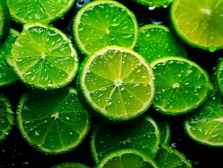 Top view of fresh green limes or lemons cut in half