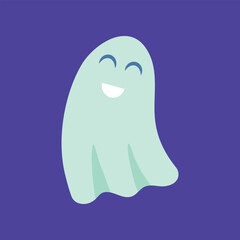 Cartoon Color Character Funny Smiling Ghost Halloween Concept Flat Design Style. Vector illustration of Magic Spirit