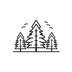 Fototapeta premium Minimalistic Black and White Forest Icon in Thin Line Style