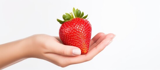 Obraz premium Strawberry holding girl alone on white background