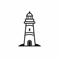 Minimalistic Thin Line Style Lighthouse Vector Style Icon on White Background