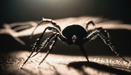 Bed tick or spider shadow: Concept of parasitic insects in the home at night