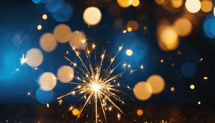 Fototapeta premium New Year’s Eve abstract background: Blue and gold bokeh effect