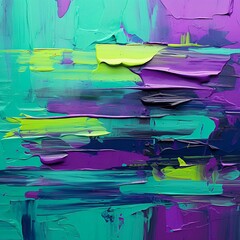カラフルな抽象油絵背景正方形バナー）紫と青緑と黄緑
