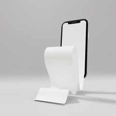 Smartphone with blank long screen scroll on grey background. Mockup. 3d rendering