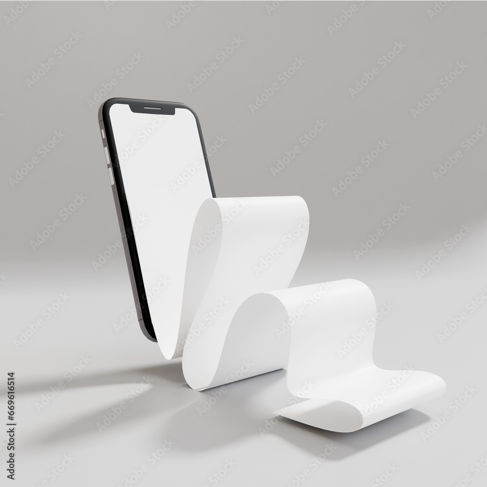 Wall mural smartphone with blank long screen scroll on grey background. mockup. 3d rendering