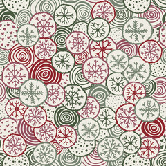 Merry Christmas, Happy New Year seamless pattern with snowflakes and balls for greeting cards, wrapping paper. Doodles. Seamless colorful winter pattern. Vector illustration.