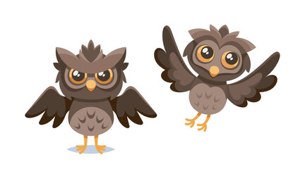 Cute Cartoon Owl With Big, Round, Yellow Eyes And Fluffy Brown Feathers, Radiating Charm And Wisdom With A Playful Touch