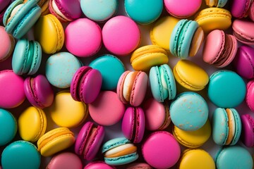 Colorful macaron pattern in pink, yellow, and peacock green. Generative AI