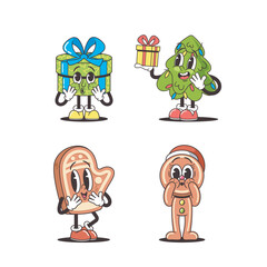 Christmas Characters. Tree, A Snazzy, Tinsel-draped Diva With Twinkling Lights. Gift Box, A Cool, Wrapped-up Surprise