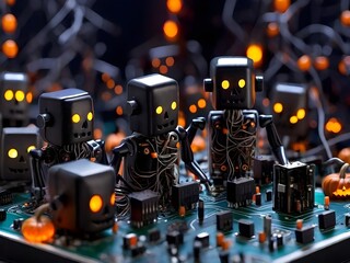 Haunted Circuit Board: Halloween Tech Spectacle Generated by AI
