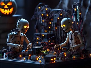 Haunted Circuit Board: Halloween Tech Spectacle Generated by AI
