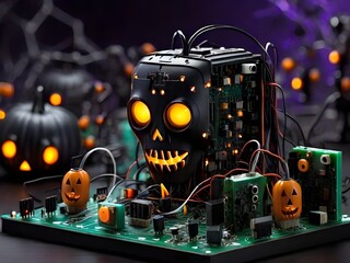 Haunted Circuit Board: Halloween Tech Spectacle Generated by AI

