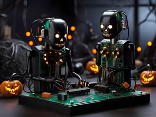 Haunted Circuit Board: Halloween Tech Spectacle Generated by AI

