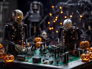 Haunted Circuit Board: Halloween Tech Spectacle Generated by AI