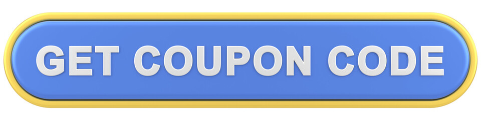 Get coupon code button. 3D illustration.