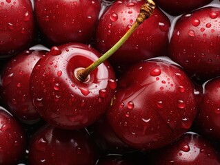 Macro image of fresh cherries with water drops