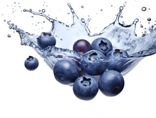 Fresh blueberries in water splash on white background