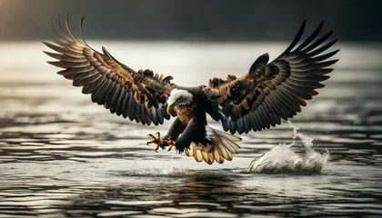 Poster Im Rahmen Portrait of Bald eagle trying to catch pray in river, wildlife background, wallpaper  © Karlo